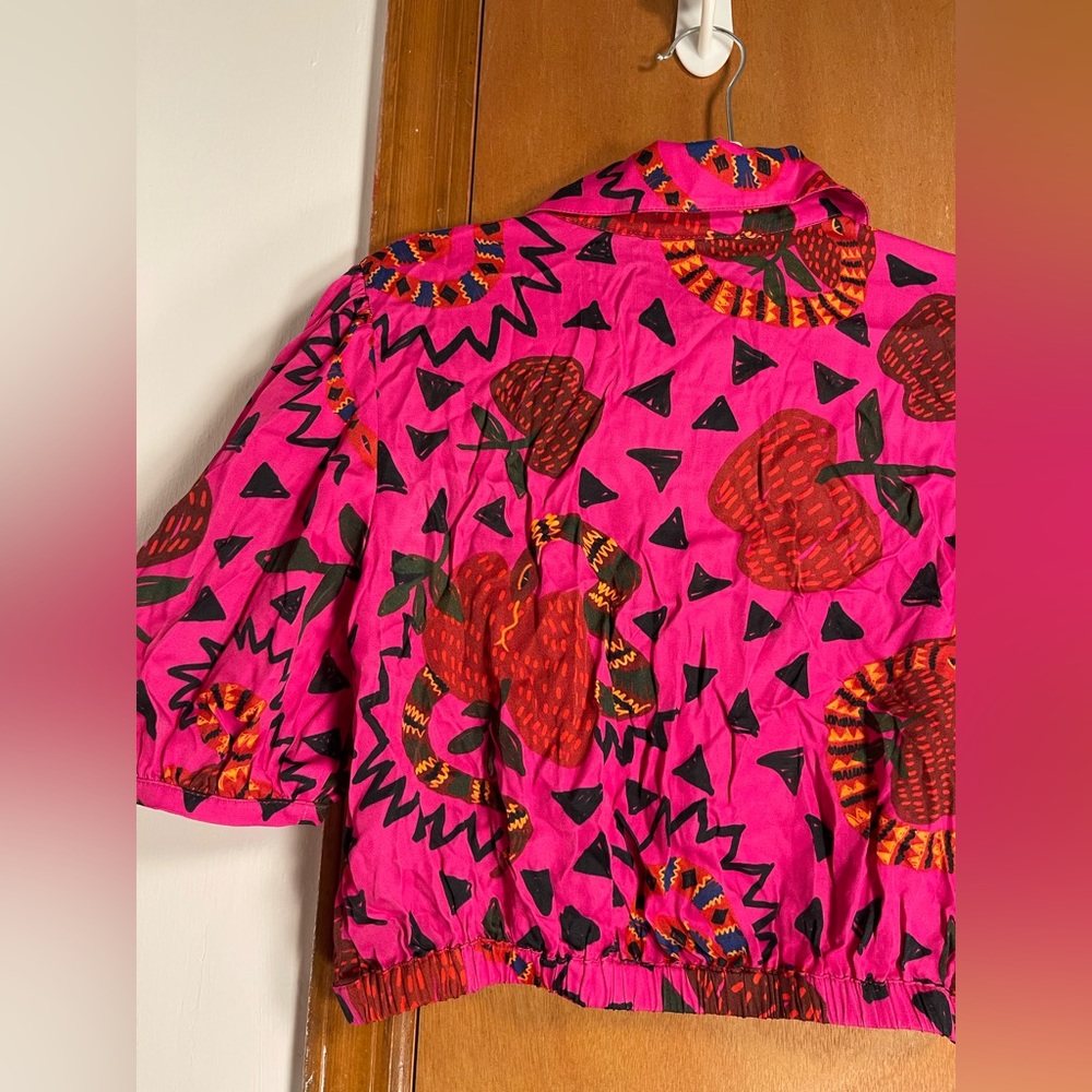 RARE🦄 FARM Rio x ANTHROPOLOGIE Pink💕Snakefruit🐍🍎Crop Top, S - Picture 10 of 16